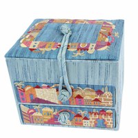 Yair Emanuel Two Drawer Embroidered Jewelry Box - Blue Jerusalem