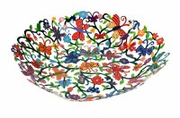 Yair Emanuel Bowl Large Size Laser Cut Hand Painted Butterflies Design