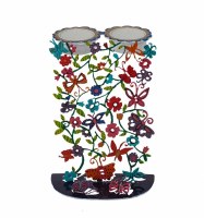 Yair Emanuel Candlesticks Laser Cut Hand Painted Butterfly Motif