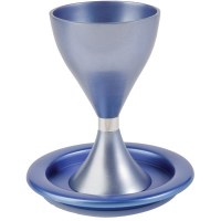 Yair Emanuel Anodized Aluminum Kiddush Cup and Plate - Blue and Silver