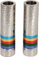 Yair Emanuel Hammered Nickel Cylinder Candlesticks Multicolor Rings