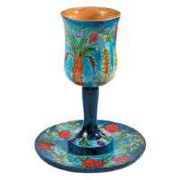 Yair Emanuel Large Wooden Kiddush Cup and Saucer - The Seven Species