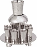 Yair Emanuel Nickel Wine Fountain Hammered Design Large Kiddush Cup with 8 Small Cups Silver