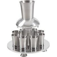 Yair Emanuel Anodized Aluminum Wine Fountain with Goblet and 8 Cups - Silver