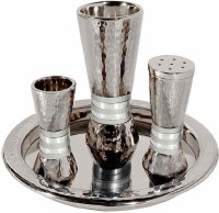 Yair Emanuel Hammered Nickel Cone Shaped Havdallah Set - Silver Rings