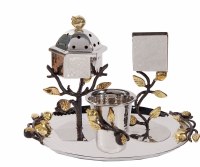 Yair Emanuel Havdallah Set 4 Pieces Hammered Metal with Pomegranate Branches