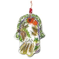 Yair Emanuel Large Glass Hamsa - The Seven Species