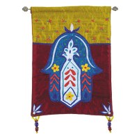 Yair Emanuel Raw Silk Small Wall Hanging - Multicolor Chamsa