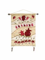 Yair Emanuel Raw Silk Small Wall Hanging with Pomegranate Embroidery