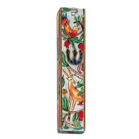 Yair Emanuel Square Wooden Mezuzah 15cm - Deer and Bird