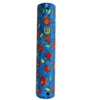 Yair Emanuel Round Wooden Mezuzah 15cm - Pomegranates