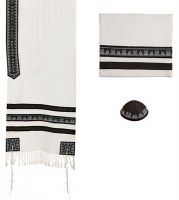 Yair Emanuel Embroidered Viscose Tallit with Stripes - Black