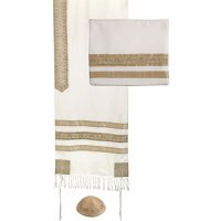 Yair Emanuel Embroidered Tallit with Stripes - Gold