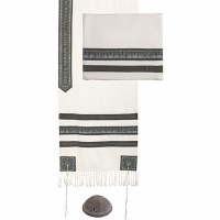 Yair Emanuel Embroidered Tallit with Stripes - Grey