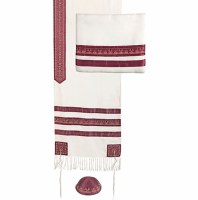 Yair Emanuel Embroidered Tallit with Stripes - Maroon