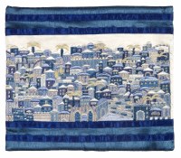 Yair Emanuel Tallis Bag Full Embroidered Jerusalem in Blue