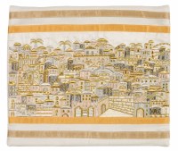 Yair Emanuel Tallis Bag Full Embroidered Jerusalem in Gold