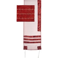 Yair Emanuel Organza Tallit Set with Embroidered Maroon Stripes 20" x 75"