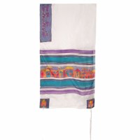 Yair Emanuel Handpainted Silk Tallit - White Jerusalem 21" x 77"