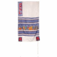 Yair Emanuel Handpainted Silk Tallit - The Twelve Tribes White 21" x 77"