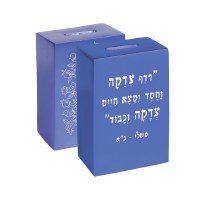 Yair Emanuel Anodized Aluminum Tzedakah Box Square with Print - Blue