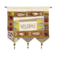 Yair Emanuel English Welcome Wall Hanging -  Gold with Fish