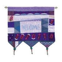 Yair Emanuel Engish Welcome Wall Hanging - Blue with Flowers