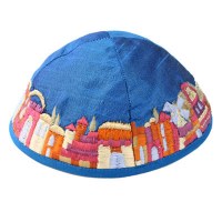 Yair Emanuel Blue Embroidered Kippah - Jerusalem