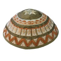 Yair Emanuel Embroidered Kippah - Gold Geometrical Shapes