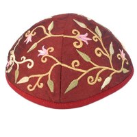 Yair Emanuel Embroidered Kippah Flowers Design Red