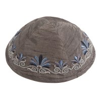 Yair Emanuel Embroidered Kippah with Flowers - Grey