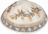 Yair Emanuel Embroidered Kippah Pomegranates Design Gold