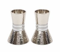 Yair Emanuel Candlesticks Hammered Metal Designed with Silver Rings 4"