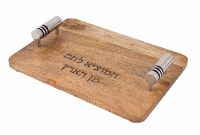 Yair Emanuel Wood Challah Board with Metal Cylinder Handles Designed with Black Rings