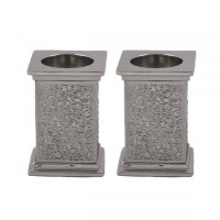 Yair Emanuel Square Candlesticks with Exquisite Metal Cutout Silver Color