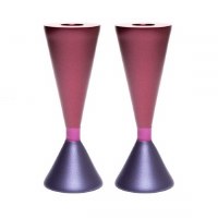 Yair Emanuel Anodized Aluminum Candlesticks Double Sided Purple and Maroon 6.5"