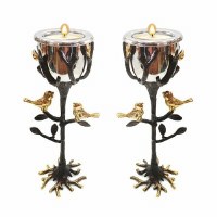 Yair Emanuel Brass Tealight Candlesticks Tree of Life Design 8"