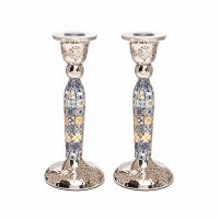 Yair Emanuel Hammered Stainless Steel Candlesticks Square Design Multicolor 6.5"