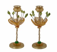 Candlesticks Bronze Metal Polymer Beads Yellow and Green Flower Design 10" Designed by Yair Emanuel