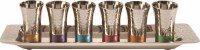 Yair Emanuel Liquor Set Hammered Aluminum Multicolor 6 Cups with Tray