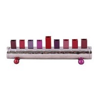 Candle Menorah Hammered Cylinder Shaped Strip Maroon by Yair Emanuel