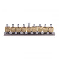 Candle Menorah Silver Colored Aluminum Dreidels with Brass Metal Cutouts by Yair Emanuel