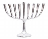 Yair Emanuel Metal Candle Menorah Straight Branches Round Base Large Size 10.4"