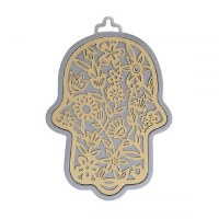 Hamsa Hand Laser Cut Flowered Brass and Silver Design