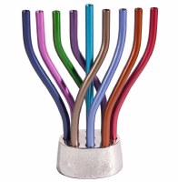 Yair Emanuel Candle Menorah Rotating Anodized Aluminum Multicolor Branches