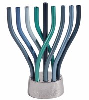 Yair Emanuel Candle Menorah Rotating Anodized Aluminum Blue Branches