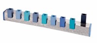 Yair Emanuel Candle Menorah Hammered Metal Base and Blue Square Cups