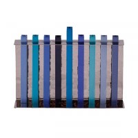 Candle Menorah Hammered Backdrop with Anodized Straight Lined Blue Branches by Yair Emanuel