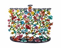 Yair Emanuel Candle Menorah Laser Cut Multicolor Flowered Design