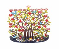 Yair Emanuel Candle Menorah Laser Cut Multicolor Pomegranate Design